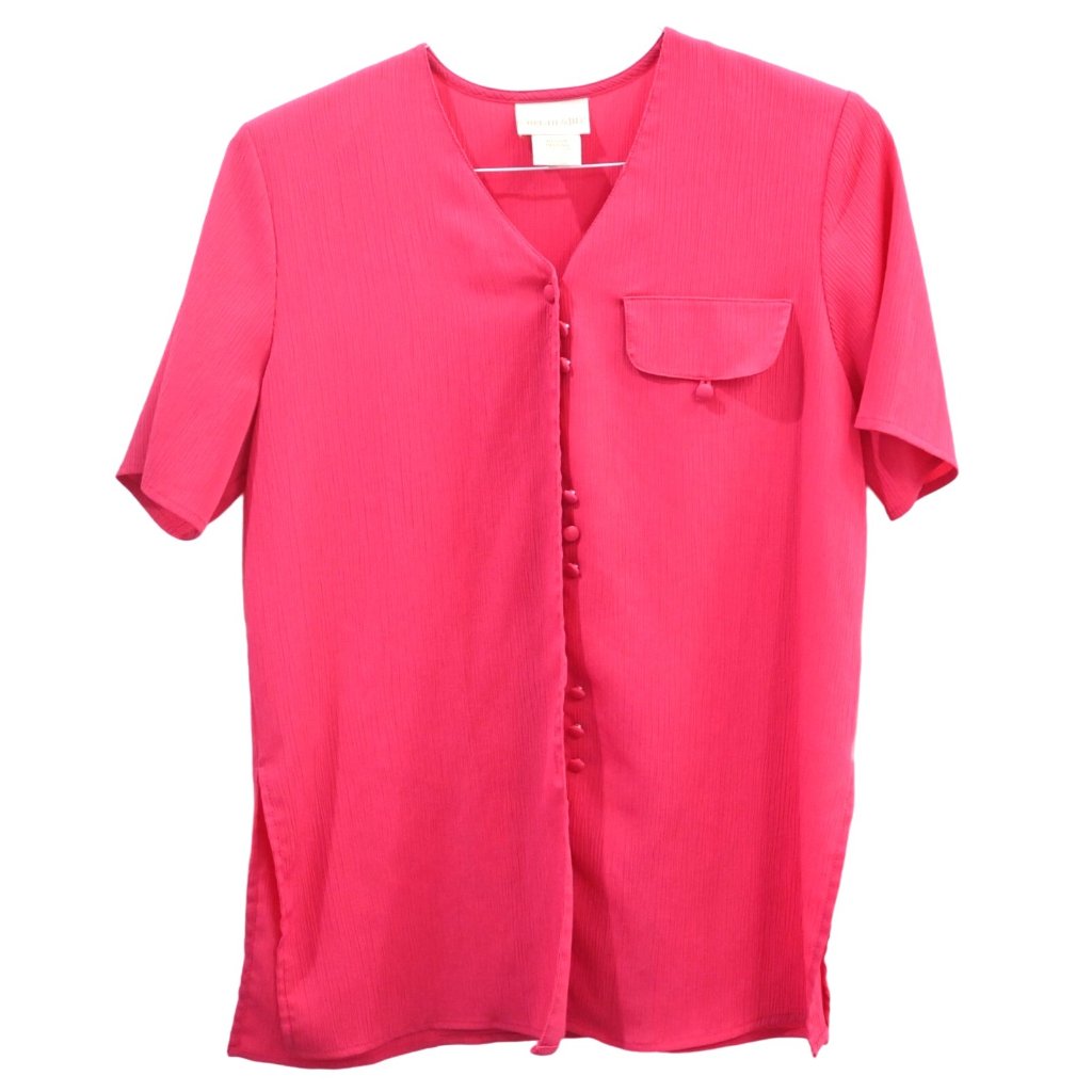 Christie & Jill Womens Short Sleeve Button Front Blouse Size Medium